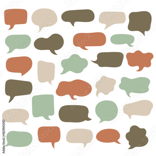 Hand drawn seamless pattern with multicolored speech bubbles in an abstract playful style. Great for communication themes, social media, backgrounds and modern design.
