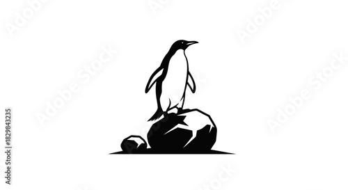 A solitary penguin stands proudly on a rocky outcrop.