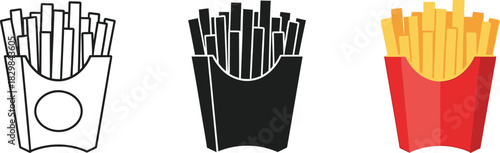 French fries in a box vector illustration in different styles perfect for menu design and fast food concepts