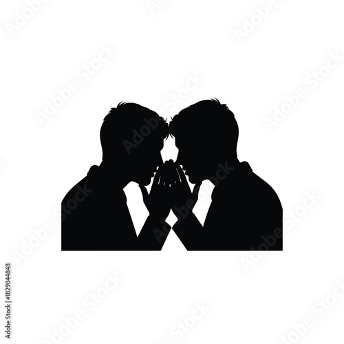 Two men arm wrestling silhouette