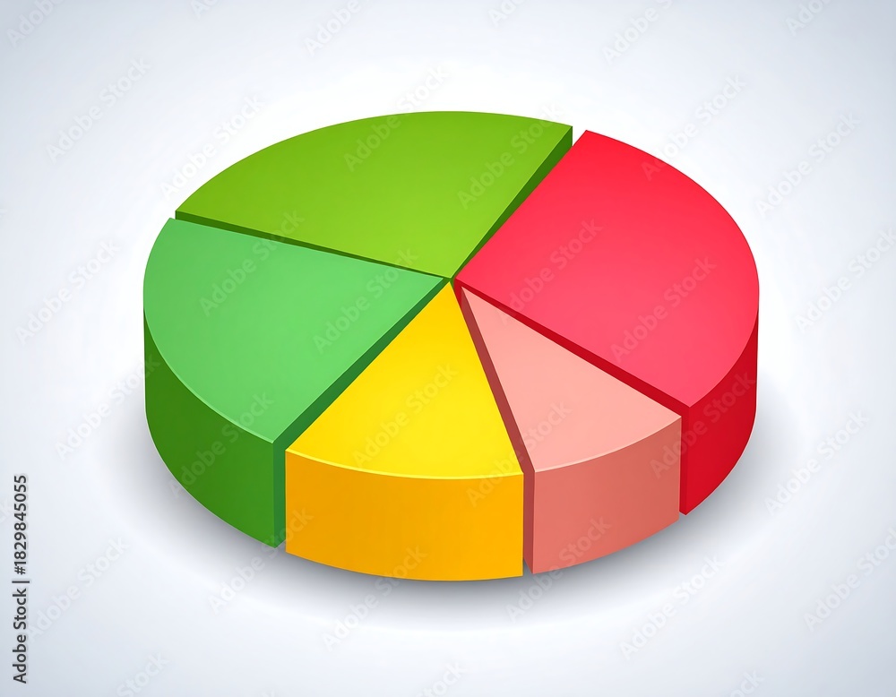 Obraz premium Isometric 3D pie chart graphic, vibrant colors representing data breakdown, on a neutral background