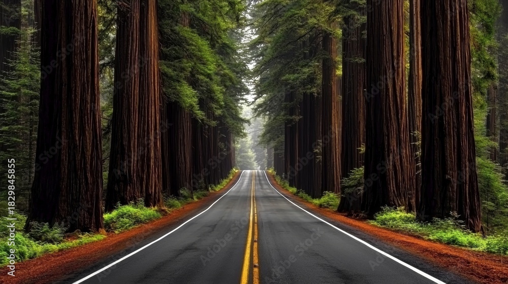 Obraz premium Exploring the Iconic Redwood Highway Experience