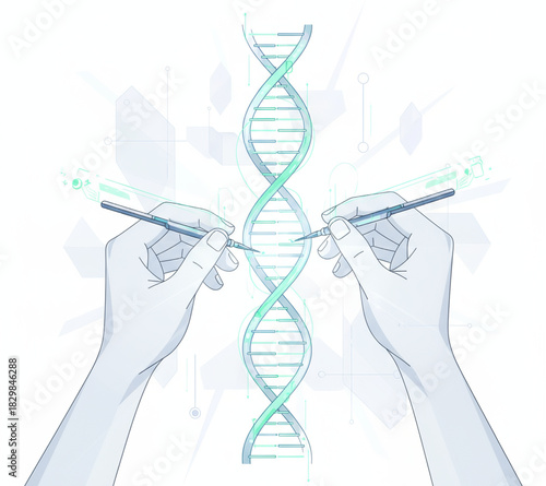 Precision Genetic Engineering Hands Manipulating a DNA Double Helix with Futuristic Technology