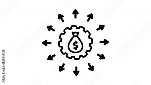 A graphic of a dollar sign with arrows pointing to it. The arrows are pointing in different directions, creating a sense of movement and energy. Concept of wealth and prosperity