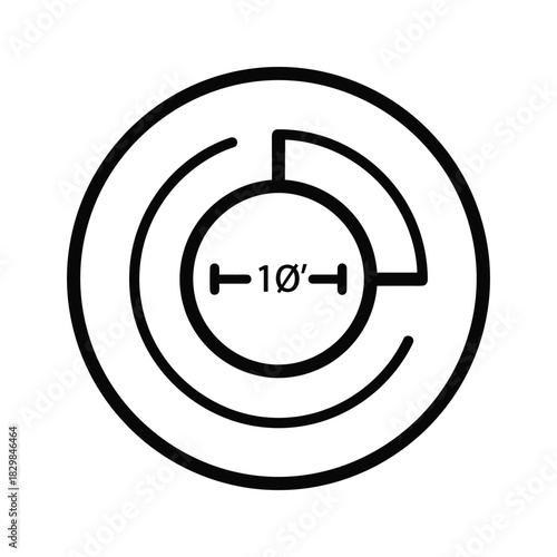 Circular measurement icon illustrating a 10-foot diameter or restricted safety zone symbol
