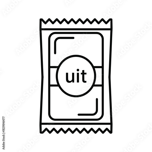 Outline icon of a small sealed sachet packet with the word 'uit' for off or unavailable state