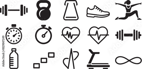 Fitness and Wellness Icons Set for Workout and Healthy Lifestyle Promotion Concept