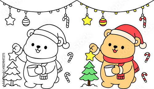 Cozy winter christmas bear coloring pages for kids fun holiday activities in a playful winter wonderland engaging line art for creative expression