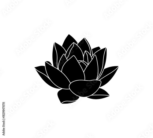 Elegant black lotus flower silhouette blooming beautifully offers serene minimalist design