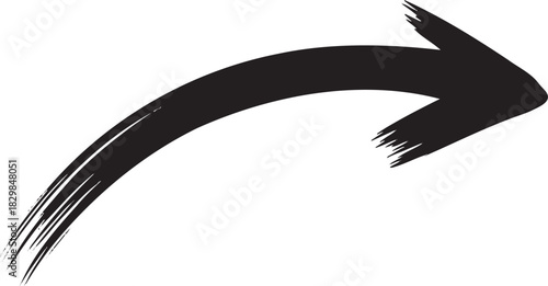 Vector illustration of black hand drawn brush stroke arrow pointing right and up