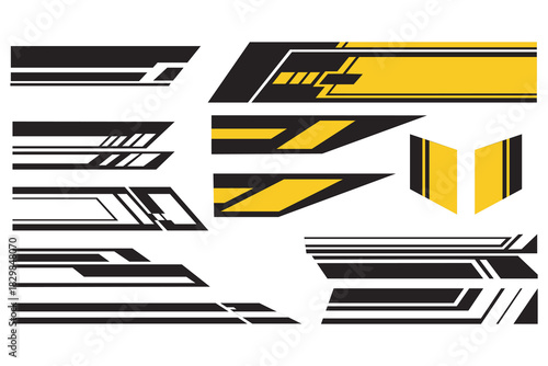 Modern abstract racing car stripes and vinyl graphic decals set