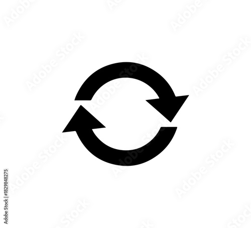 Sleek black refresh icon symbolizing update, reload, and continuous cycle for digital interfaces