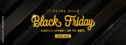 Black Friday Special Sale Banner With Golden Text And Luxury Design