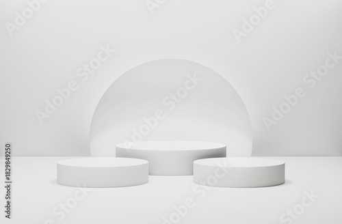 minimalist of cylinder podium showcase stage in interior room white studio and lighting for stand product display presentation abstract bright background 3d render. abstract mockup white background