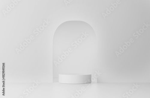 minimalist of cylinder podium showcase stage in interior room white studio and lighting for stand product display presentation abstract bright background 3d render. abstract mockup white background