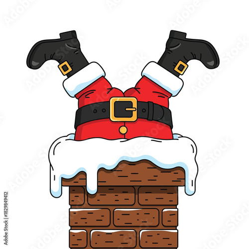 Santa claus stuck upside down in a chimney