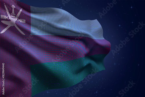 Oman digital LED waving flag on dark starry background