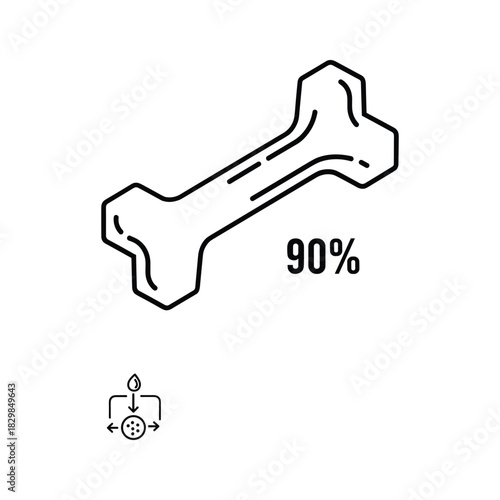 Bone health 90% strength icon. calcium absorption, nutrient intake, hydration medical concept