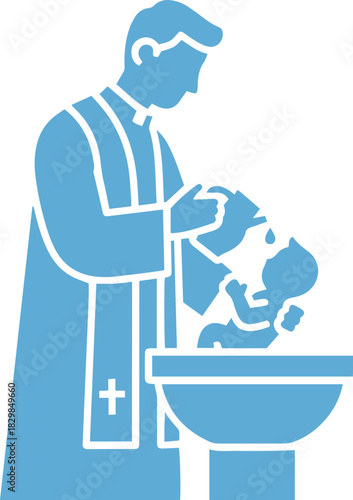 Catholic Priest Baptizing a Baby in Water Icon silhouette