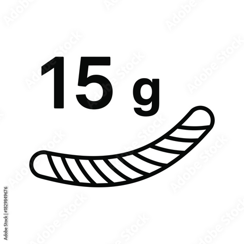 Fifteen gram weight icon with a striped curved shape for food packaging and nutritional information label