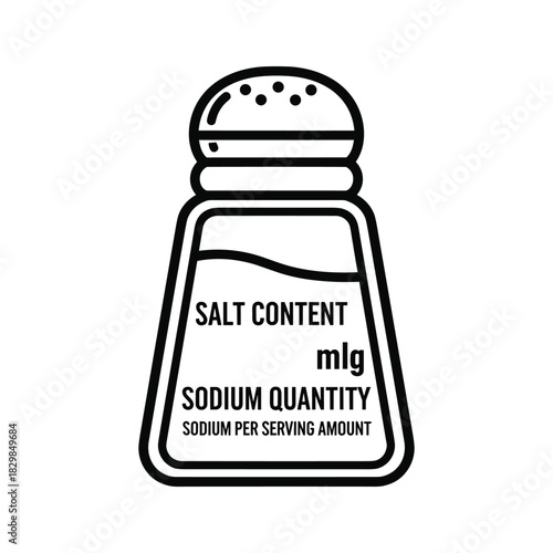 Line art salt shaker icon displaying sodium content, quantity, and per serving amount for health