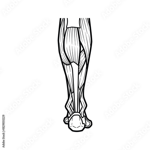 Anterior View of Human Lower Leg Muscles Anatomy Line Art
