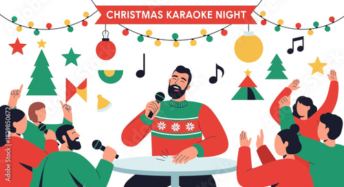 Festive Christmas Karaoke Night: A joyful gathering with friends, music, and holiday cheer