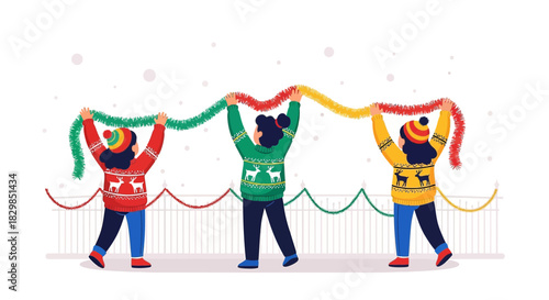 Festive Friends Decorating with Holiday Cheer: Preparing for a Joyful Christmas Celebration