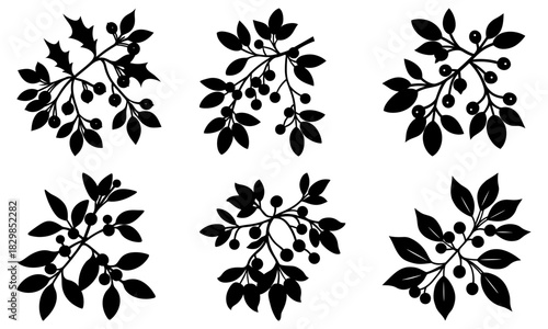 Elegant botanical vector art featuring stylized berry branches, perfect for invitations, cards, or minimalist design projects with a touch of nature