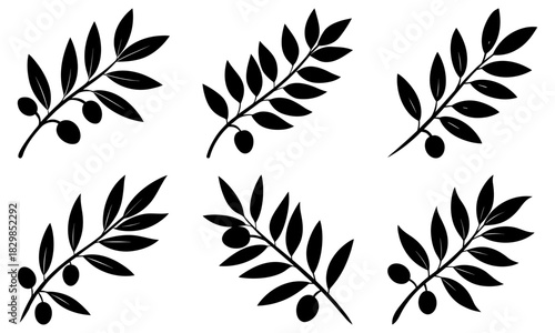 Elegant olive branches with ripe olives, perfect for Mediterranean themes, peaceful designs, or natural food branding elements, originally a scalable vector graphic