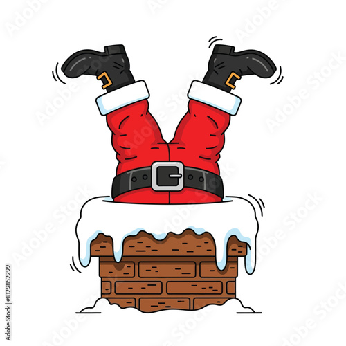 Santa claus stuck upside down in chimney