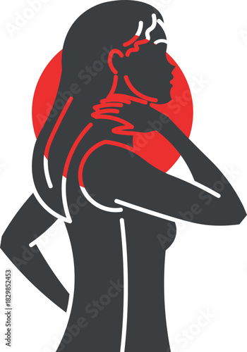 Vector illustration of a woman with shoulder and neck pain