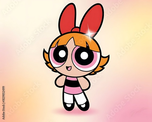 Cute cartoon character blossom from powerpuff girls with big eyes