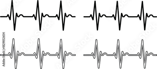 Simple black and white illustration of a repeating heartbeat line design