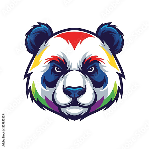 Vibrant panda head design perfect for a unique logo or brand identity, bold colors and striking gaze make a lasting impression, ideal for diverse applications