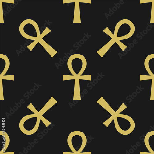 Ankh Symbol Gold Black Repeating Pattern