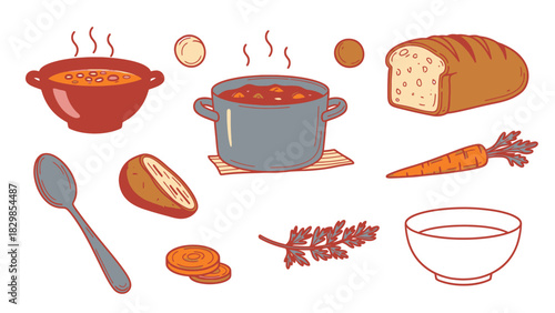 Delicious Soup and Fresh Ingredients a Cozy Kitchen Scene Perfect for Cooking and Culinary Promotions