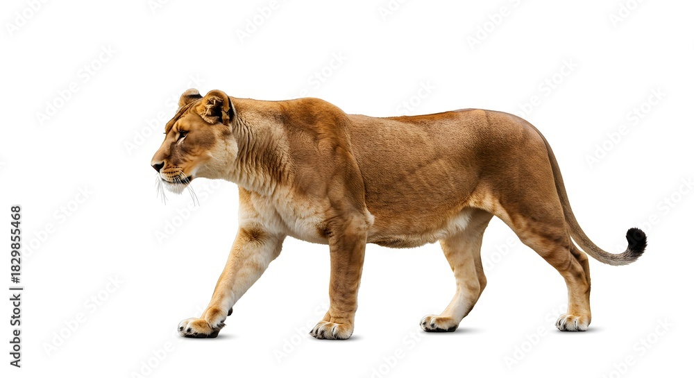 Obraz premium Dynamic Shot of a Lioness in Mid-Stride Showing Strength and Energy
