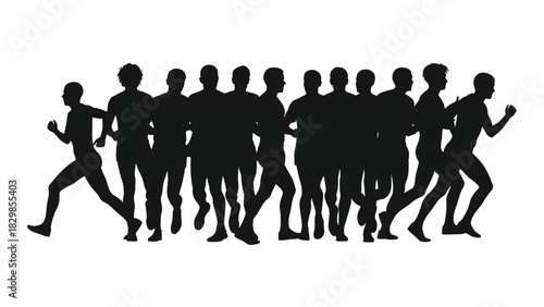 Group of runners silhouettes isolated on white background, Vector