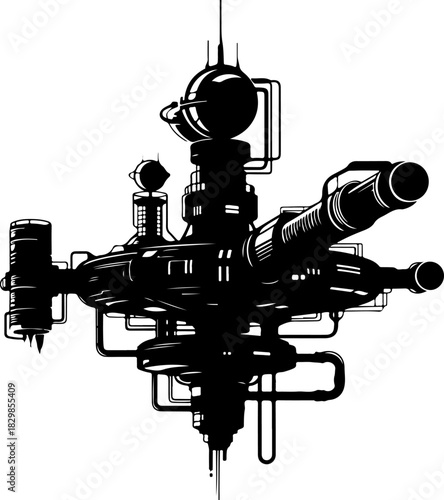 futuristic space station silhouette vector illustration