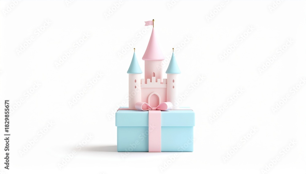 Obraz premium Minimalist Pastel Castle on Gift Box