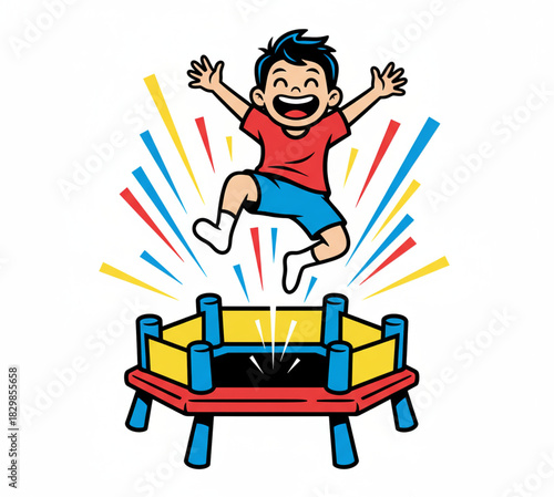 Joyful Boy Bouncing High on Trampoline Celebrating Happiness and Energy with Fun Activities