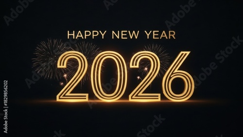 Celebrate a sparkling New Year 2026 with stunning golden fireworks and festive cheer, perfect for holiday greetings and joyous celebrations