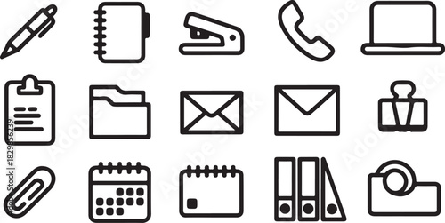 Office Supplies and Stationery Line Icon Set for Business and Organization Needs Modern Outline Vector Illustration