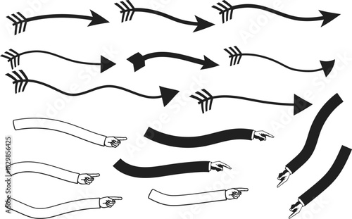 Set of arrow and hand direction elements in a variety of styles