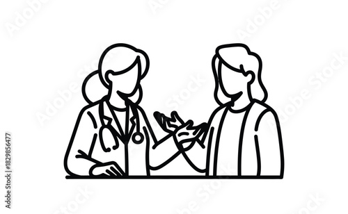 Doctor and Patient Line Art Illustration for Healthcare Services