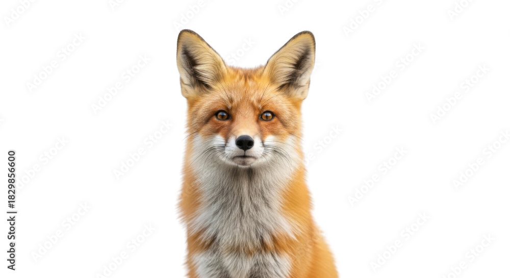 Obraz premium Red fox face portrait looking at camera isolated PNG with Transparent Background