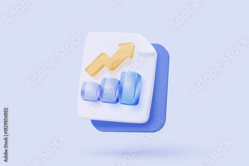 3D graph up with book alert notice icon for finance statistic, sell and buy report. analyzing investment money cash and exchange with finance. 3d trading stock report icon vector render illustration
