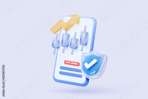 3D stock trading graph with mobile phone. Sell and buy money cash and exchange with finance business concept, earning investment. 3d bank trading vector icon for investment render illustration