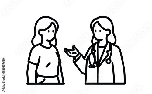 Doctor and Patient Line Art Illustration for Healthcare Services
